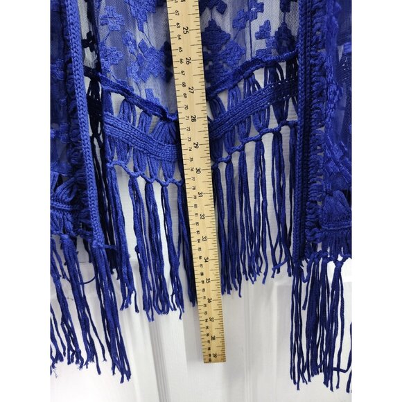 Chico’s Royal Blue Embroidered Fringe open front Cardigan Sz 2 Large - Picture 6 of 7